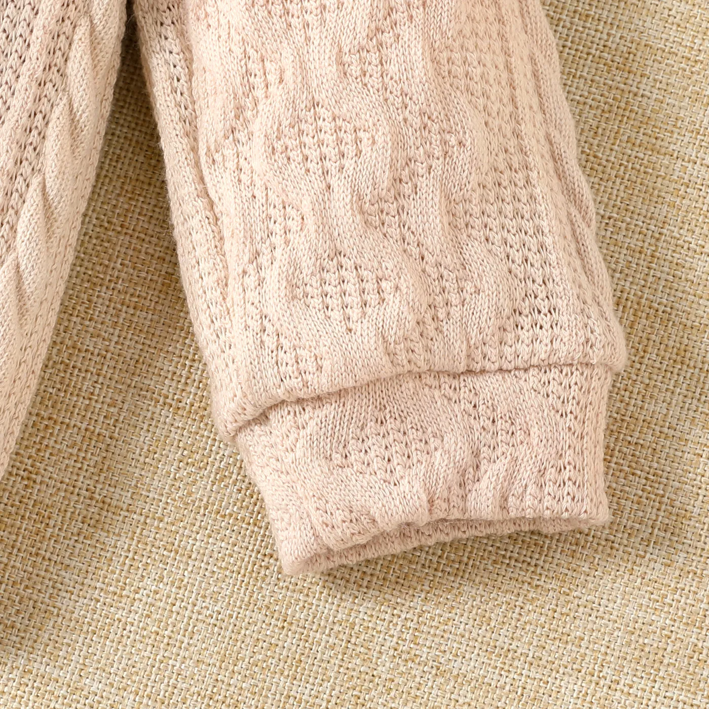 Baby Boy/Girl Solid Long-sleeve Top and Trousers Set Beige image 5