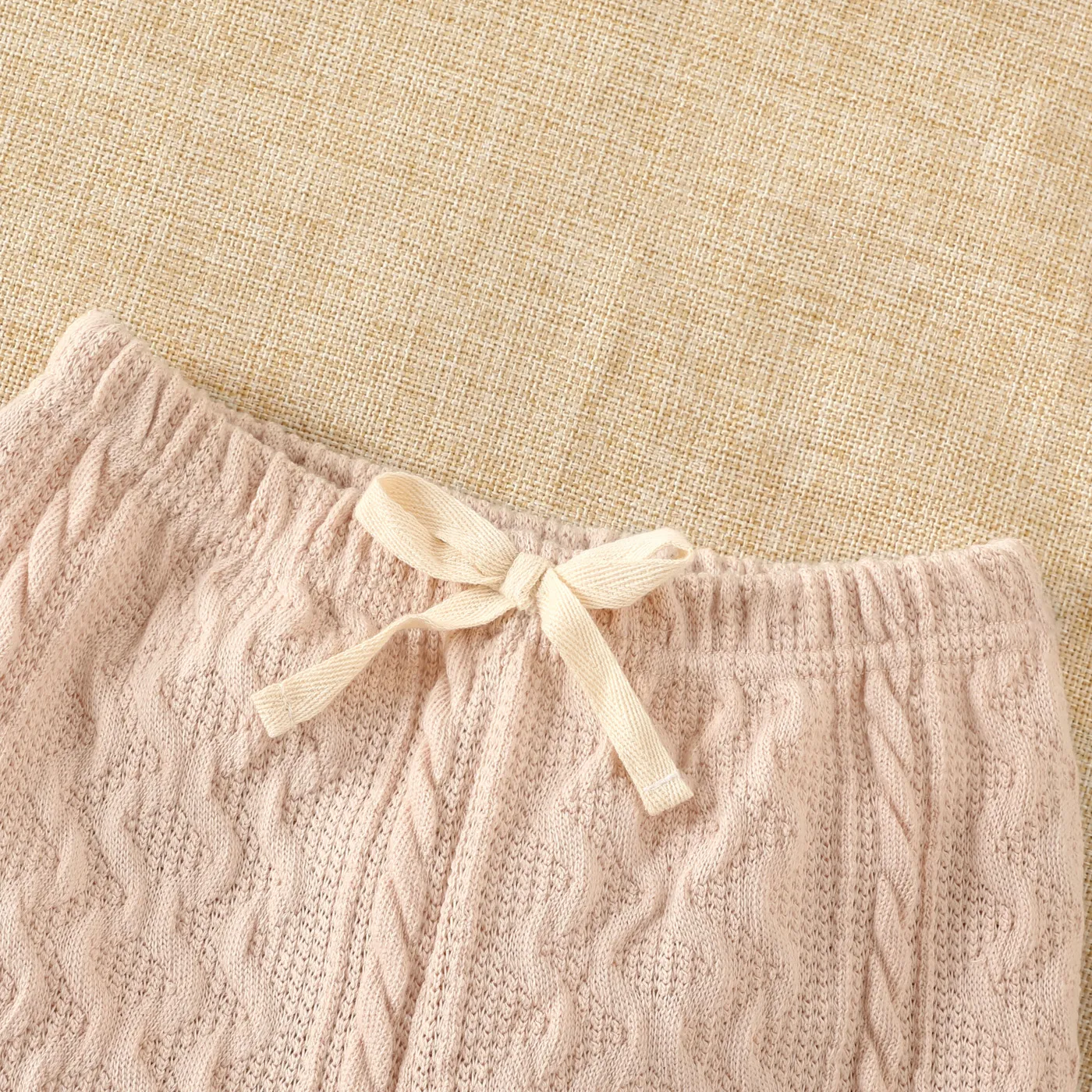 Baby Boy/Girl Solid Long-sleeve Top and Trousers Set Beige image 6