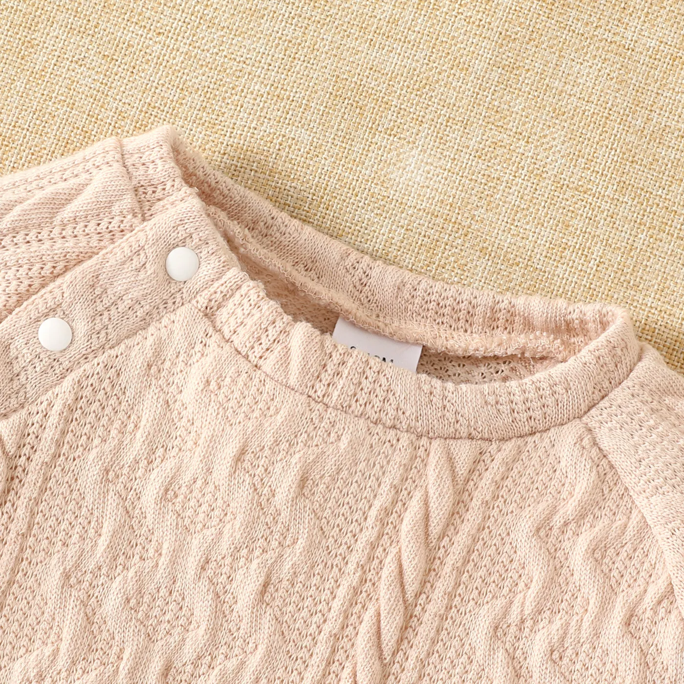 Baby Boy/Girl Solid Long-sleeve Top and Trousers Set Beige image 4