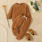 Baby Boy/Girl Solid Long-sleeve Top and Trousers Set Brown