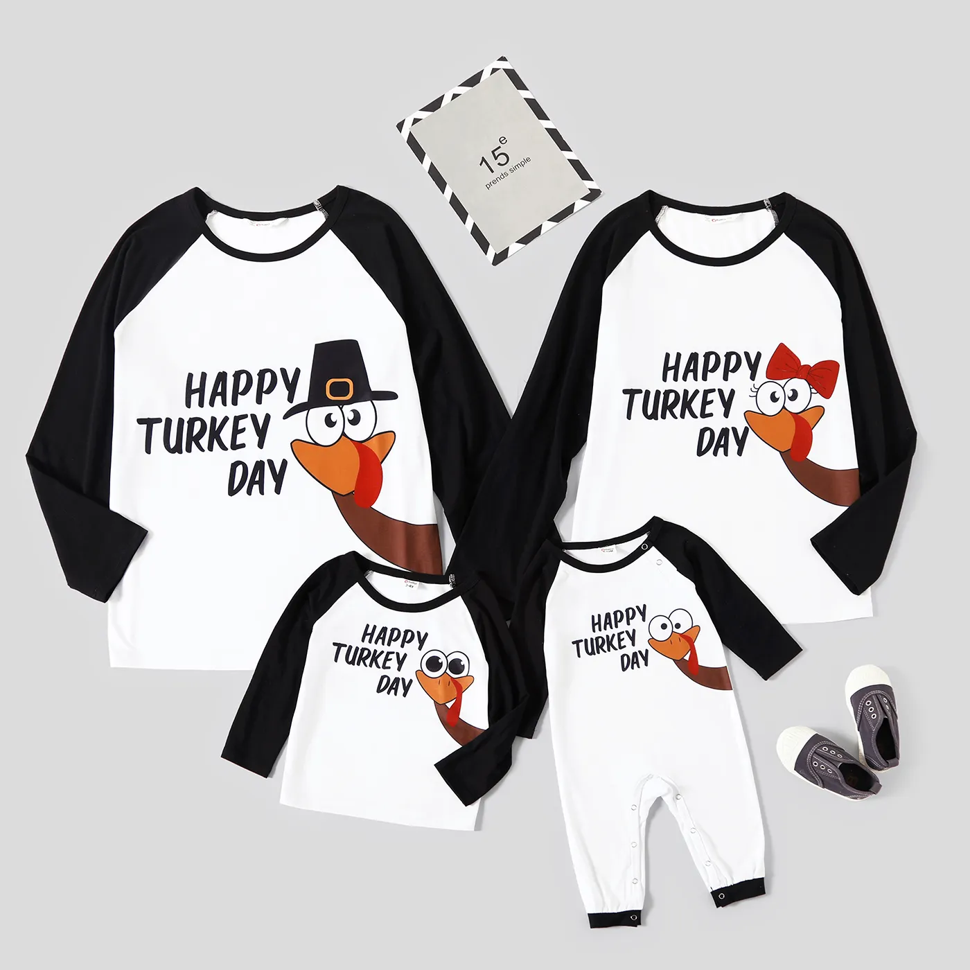 

Thanksgiving Cartoon Turkey and Letter Print Family Matching Raglan Long-sleeve T-shirts