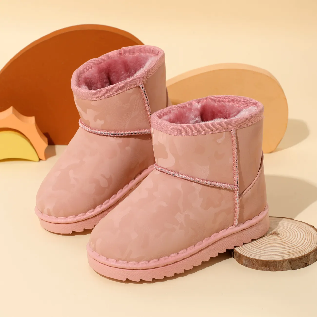 Toddler / Kid Solid Color Print Fleece-lining Boots  big image 1