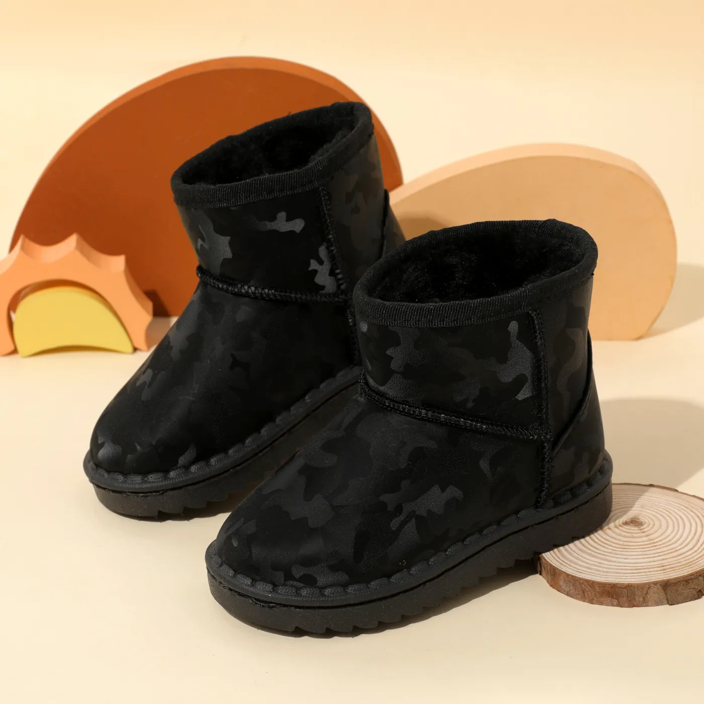Toddler / Kid Solid Color Print Fleece-lining Boots Black