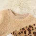2-piece Kid Girl Leopard Print Colorblock Fuzzy Pullover Sweatshirt and Fleece Lined Pants Casual Set  image 2