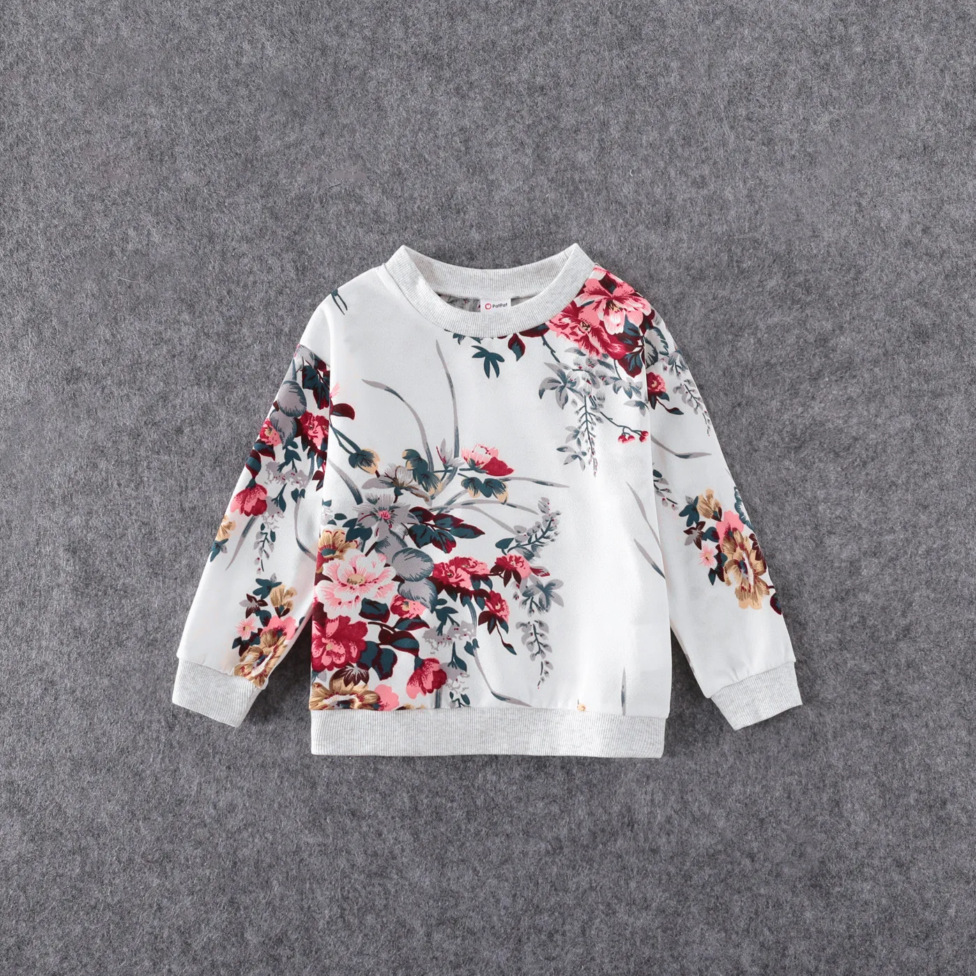 Floral Print Crewneck Drop Shoulder Long-sleeve Tops for Mom and Me White image 6