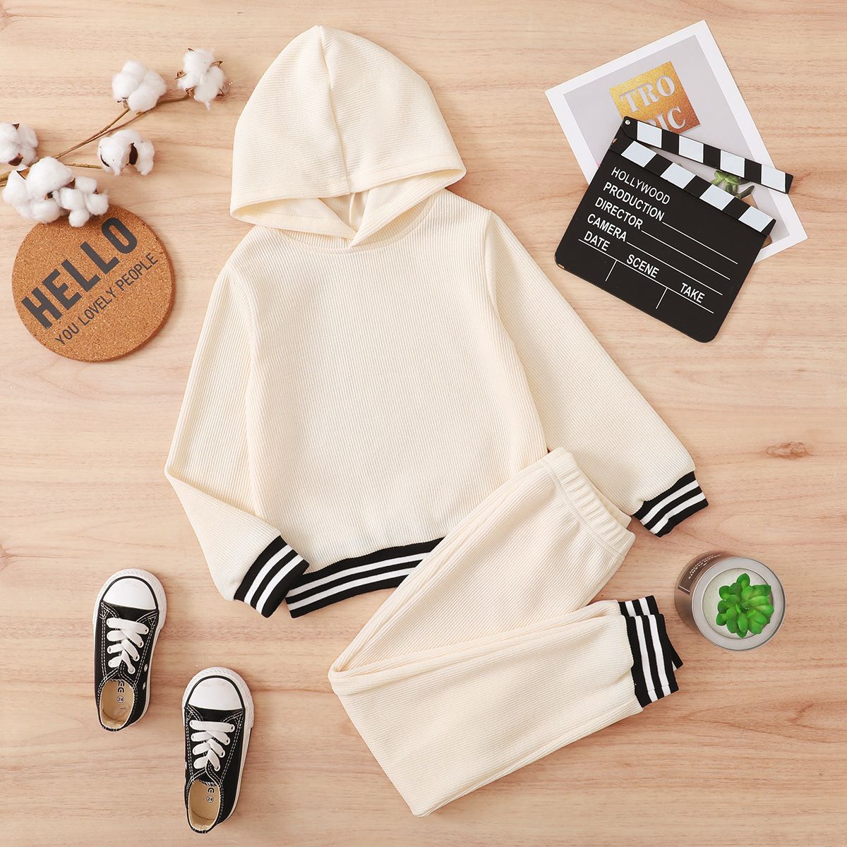 

2-piece Kid Boy/Kid Girl Striped Hoodie Sweatshirt and Pants Casual Set
