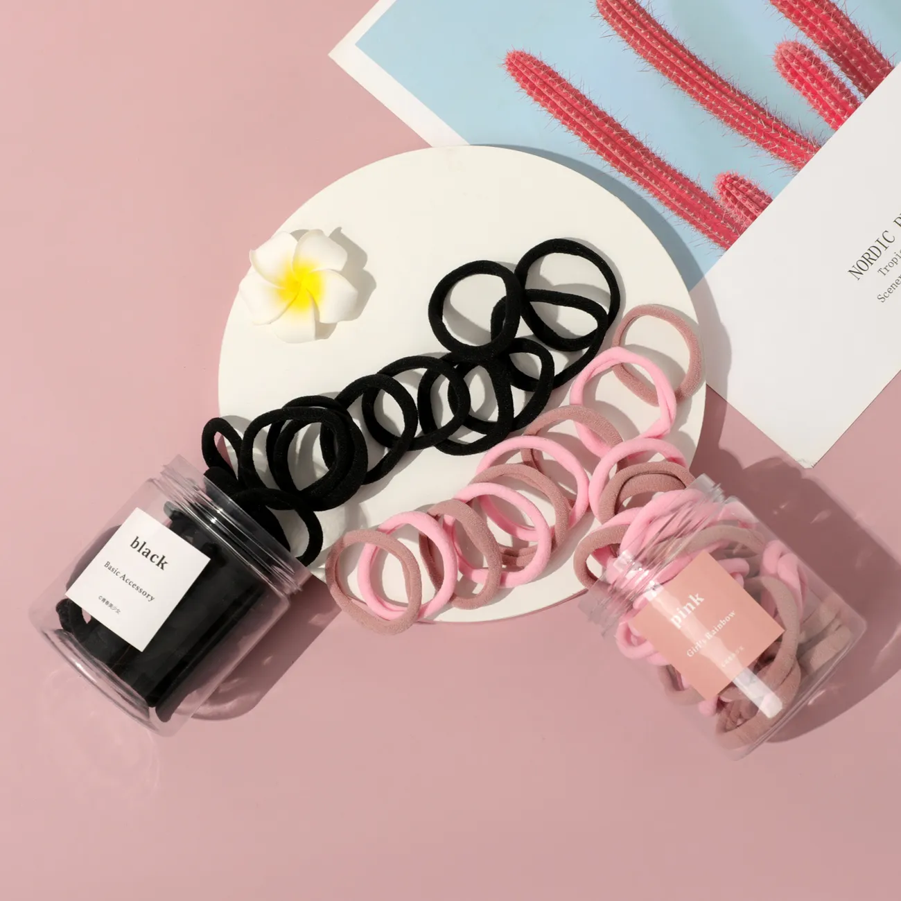 50er-Pack hochflexible Haargummis in Dosen für Mädchen rosa big image 1