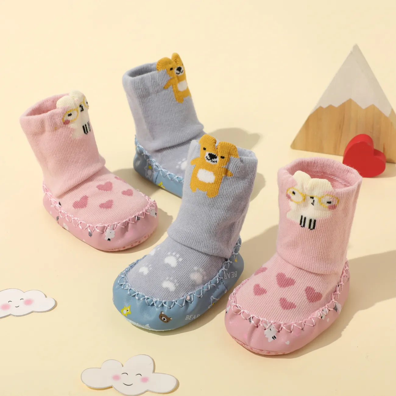 Baby / Toddler Cartoon Animal Print Floor Socks (Socks sole printing pattern is random) Pink big image 1