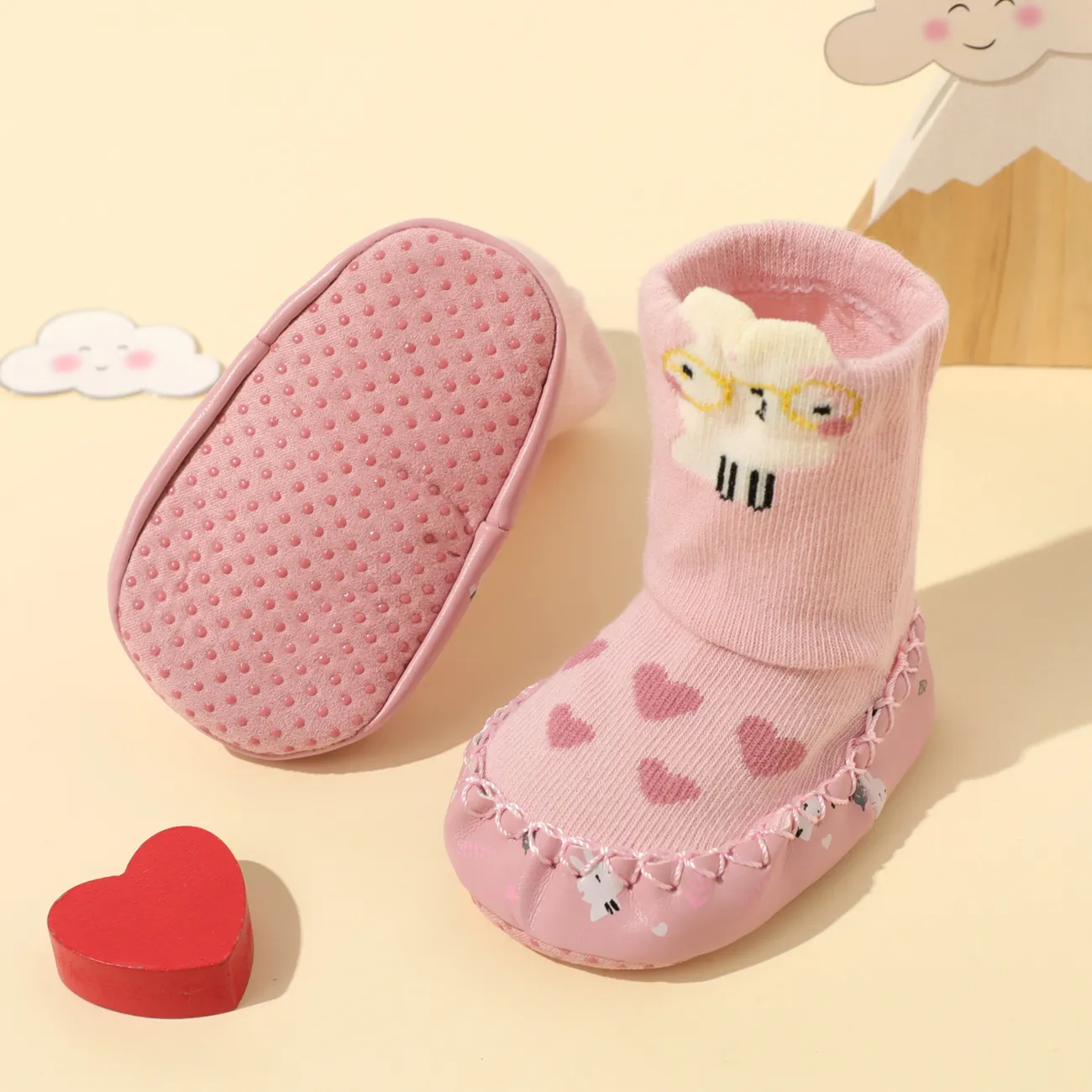 Meias de chão estampadas de desenhos animados para bebês/crianças (o padrão de impressão da sola das meias é aleatório) Rosa big image 1