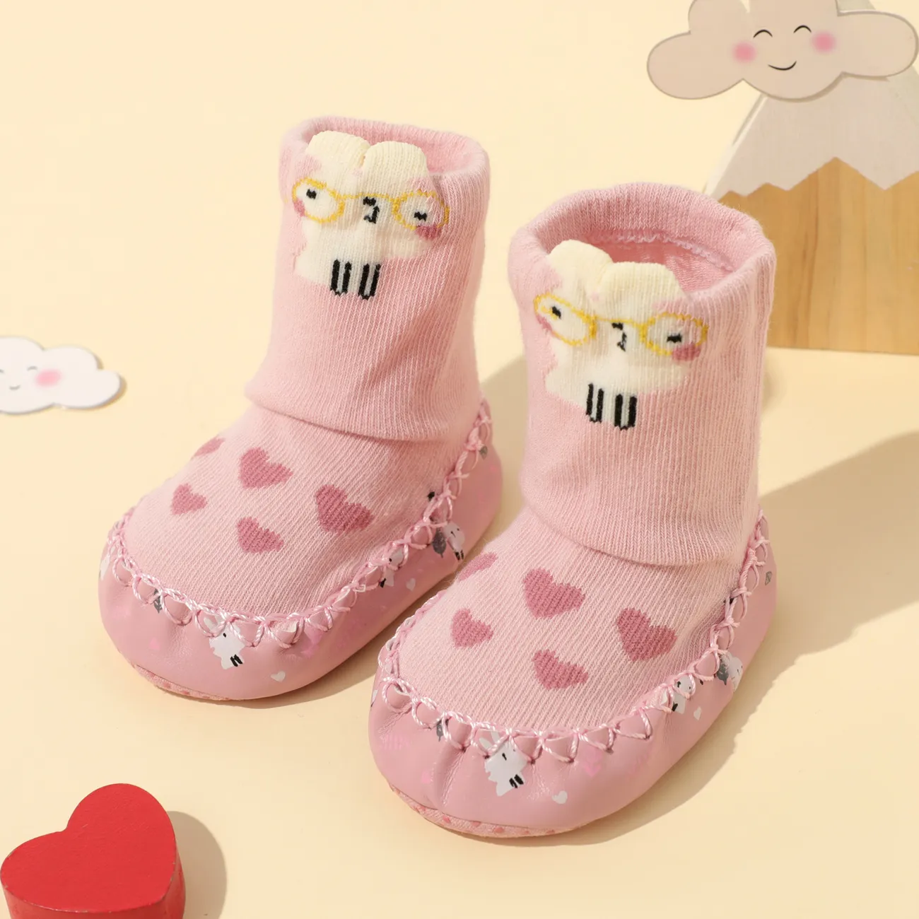 Bodensocken mit Cartoon-Tierdruck für Babys / Kleinkinder (Socken-Sohle-Druckmuster ist zufällig) rosa big image 1