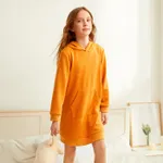 Kid Girl Solid Color Long-sleeve Hooded Sweatshirt Dress Ginger