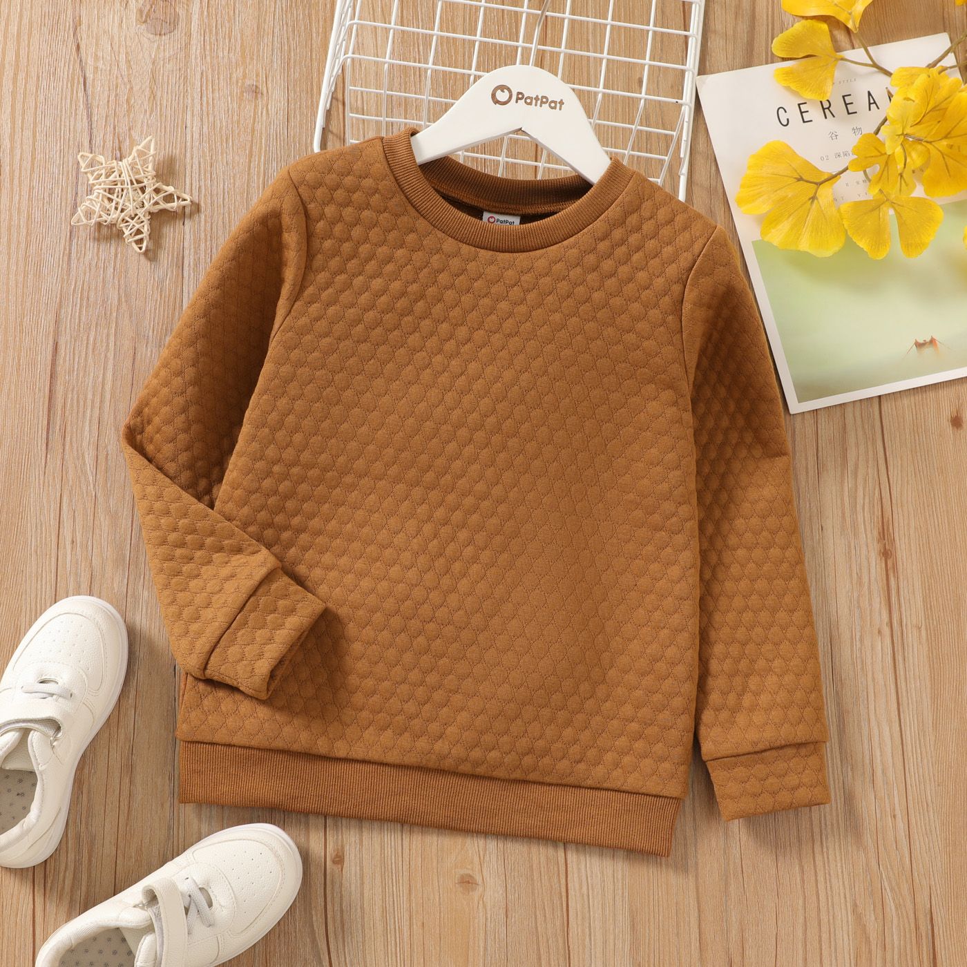 

Kid Boy/Kid Girl Casual Textured Solid Color Pullover Sweatshirt