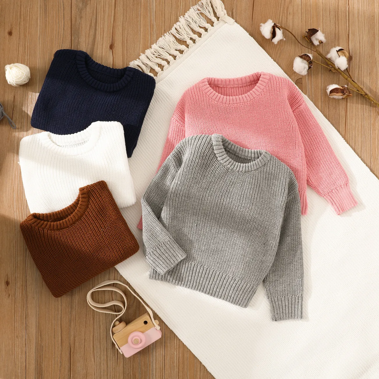 Baby Solid Long-sleeve Knitted Sweater Pullover Coffee big image 1