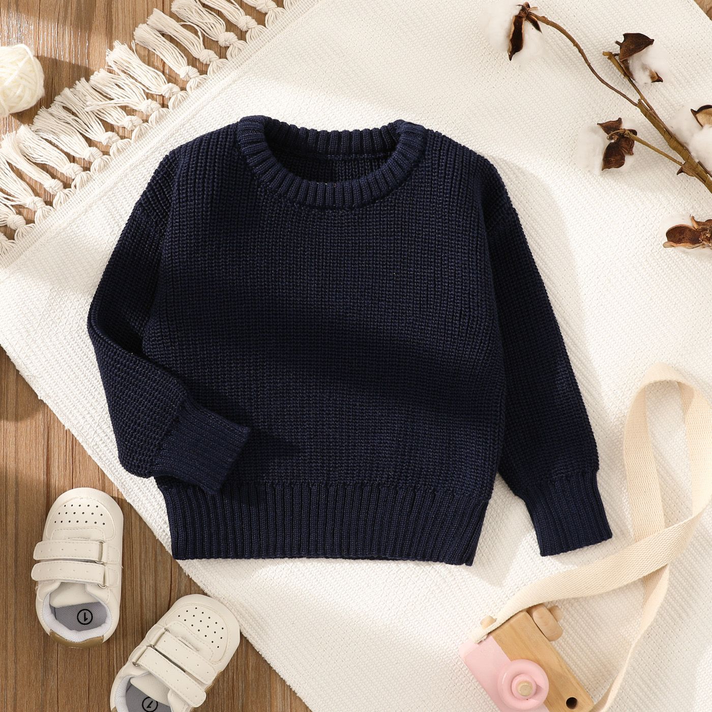 Baby Solid Long-sleeve Knitted Sweater Pullover