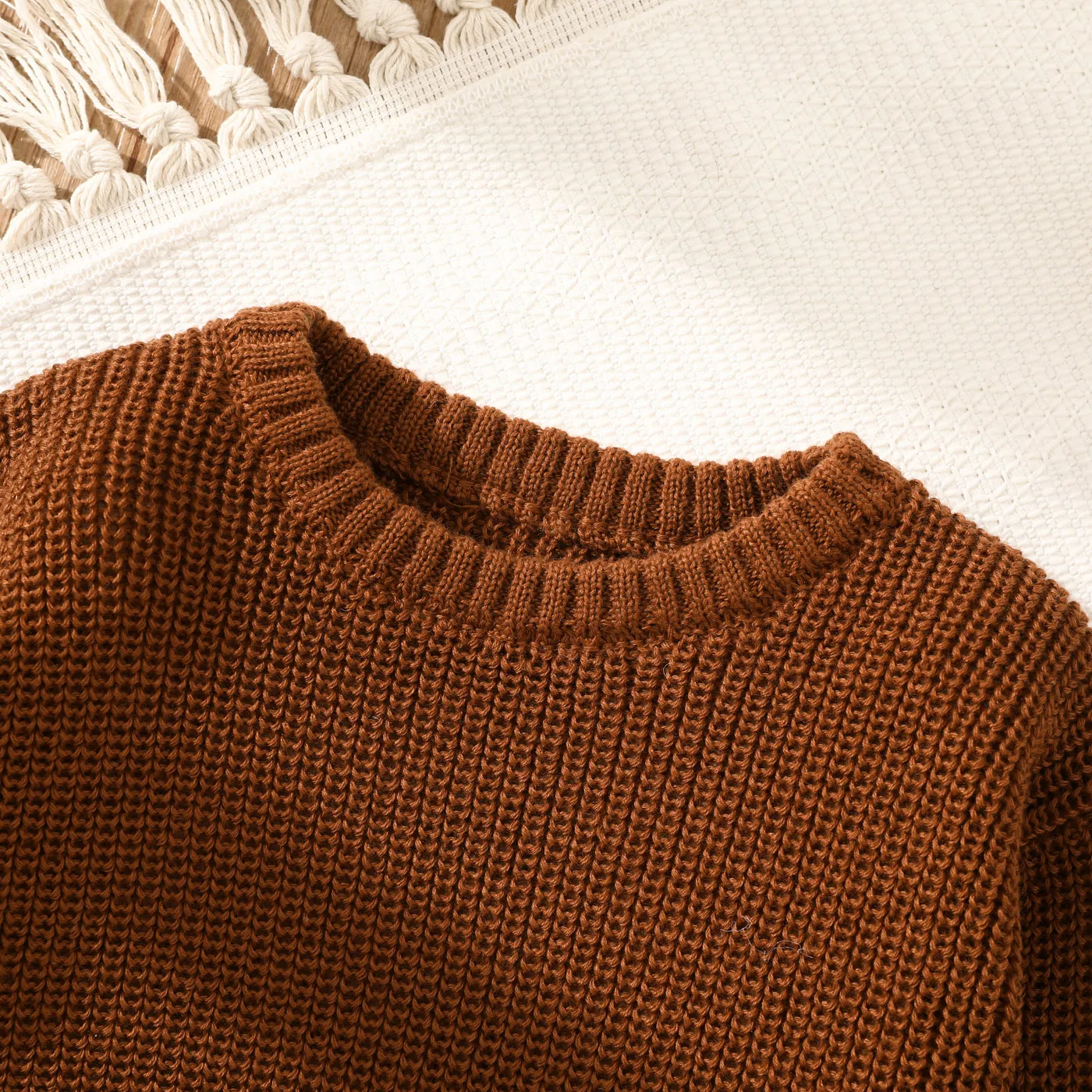 Baby Solid Long-sleeve Knitted Sweater Pullover Coffee image 3