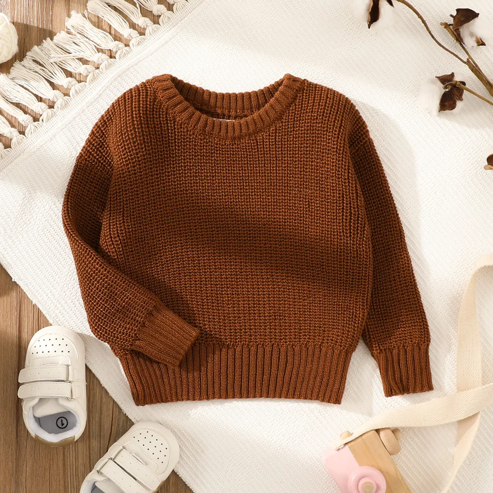 Baby Solid Long-sleeve Knitted Sweater Pullover  big image 1