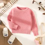 Baby Solid Long-sleeve Knitted Sweater Pullover Pink