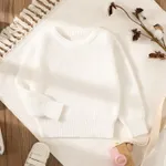 Baby Solid Long-sleeve Knitted Sweater Pullover White