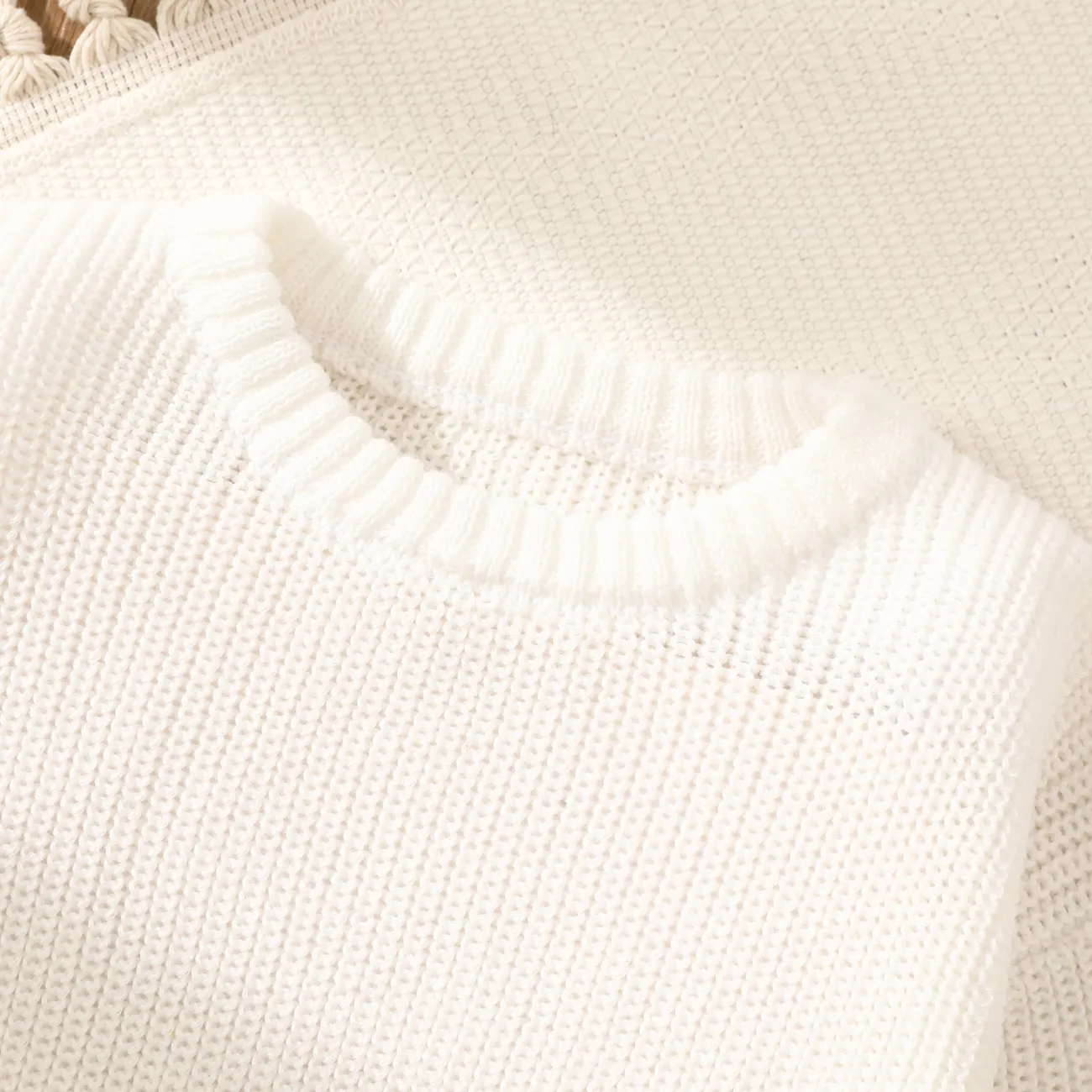 Baby Solid Long-sleeve Knitted Sweater Pullover White big image 1