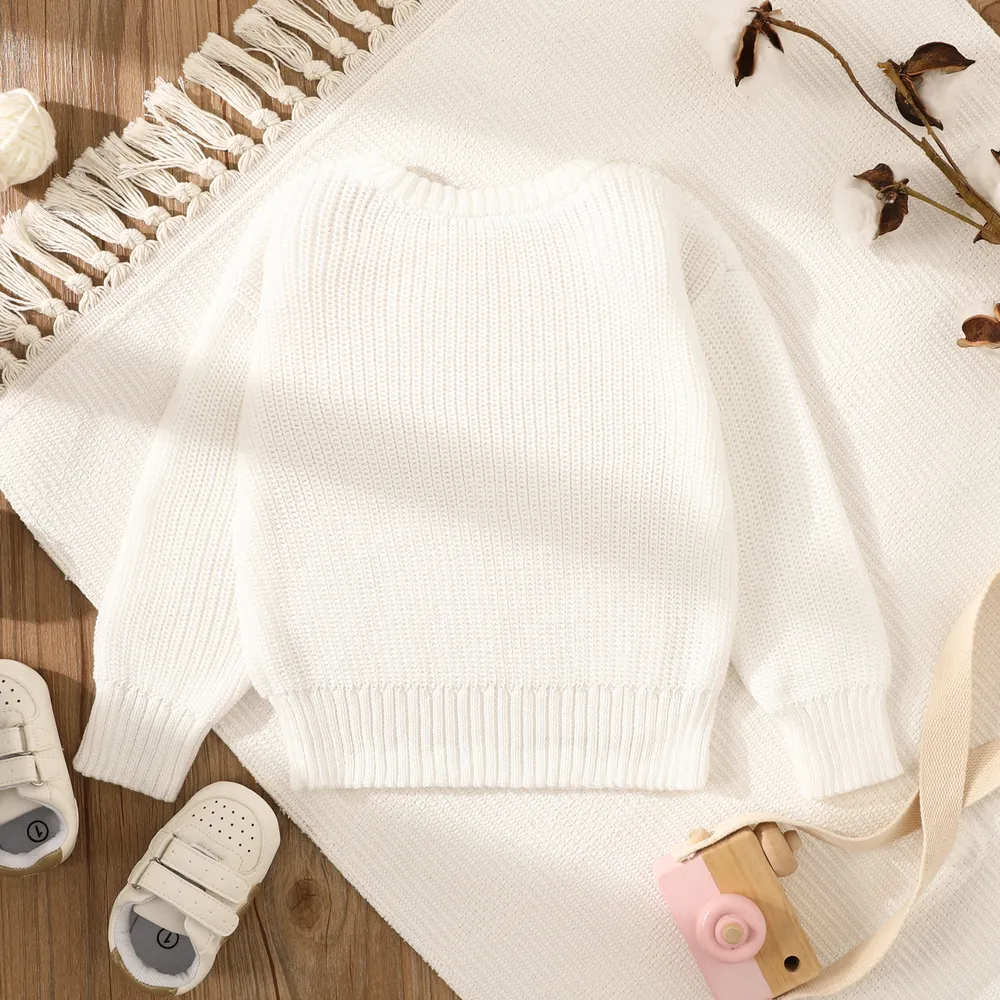 Baby Solid Long-sleeve Knitted Sweater Pullover  big image 5