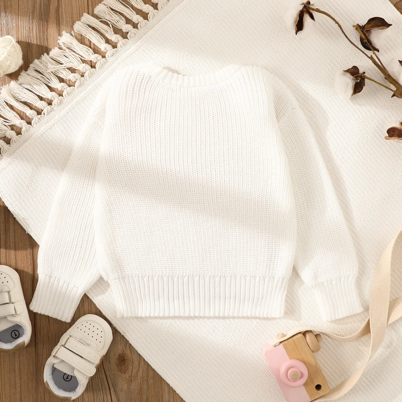 嬰兒 中性 休閒 長袖 毛衣 白色 big image 1