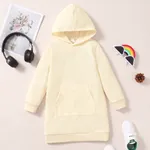 Kid Girl Solid Color Long-sleeve Hooded Sweatshirt Dress Beige