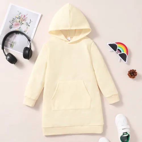 Kid Girl Solid Color Long-sleeve Hooded Sweatshirt Dress