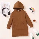 Kid Girl Solid Color Long-sleeve Hooded Sweatshirt Dress Brown