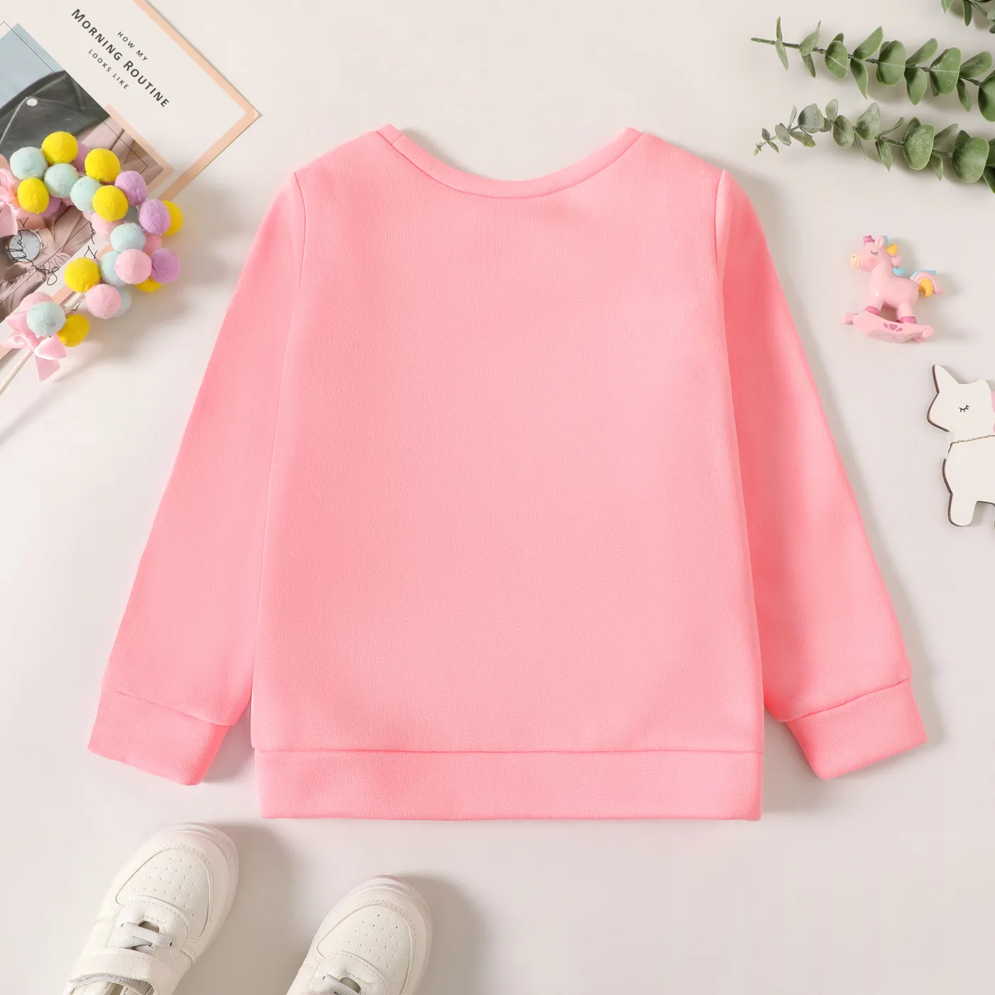 Kid Girl Unicorn Print Fleece Lined Pink Pullover Sweatshirt pink- image 5