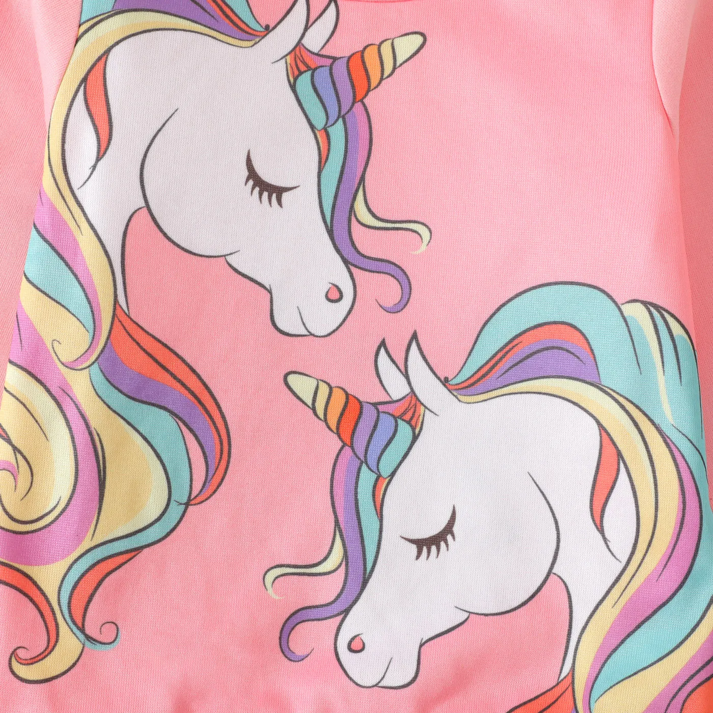Kid Girl Unicorn Print Fleece Lined Pink Pullover Sweatshirt pink- image 3