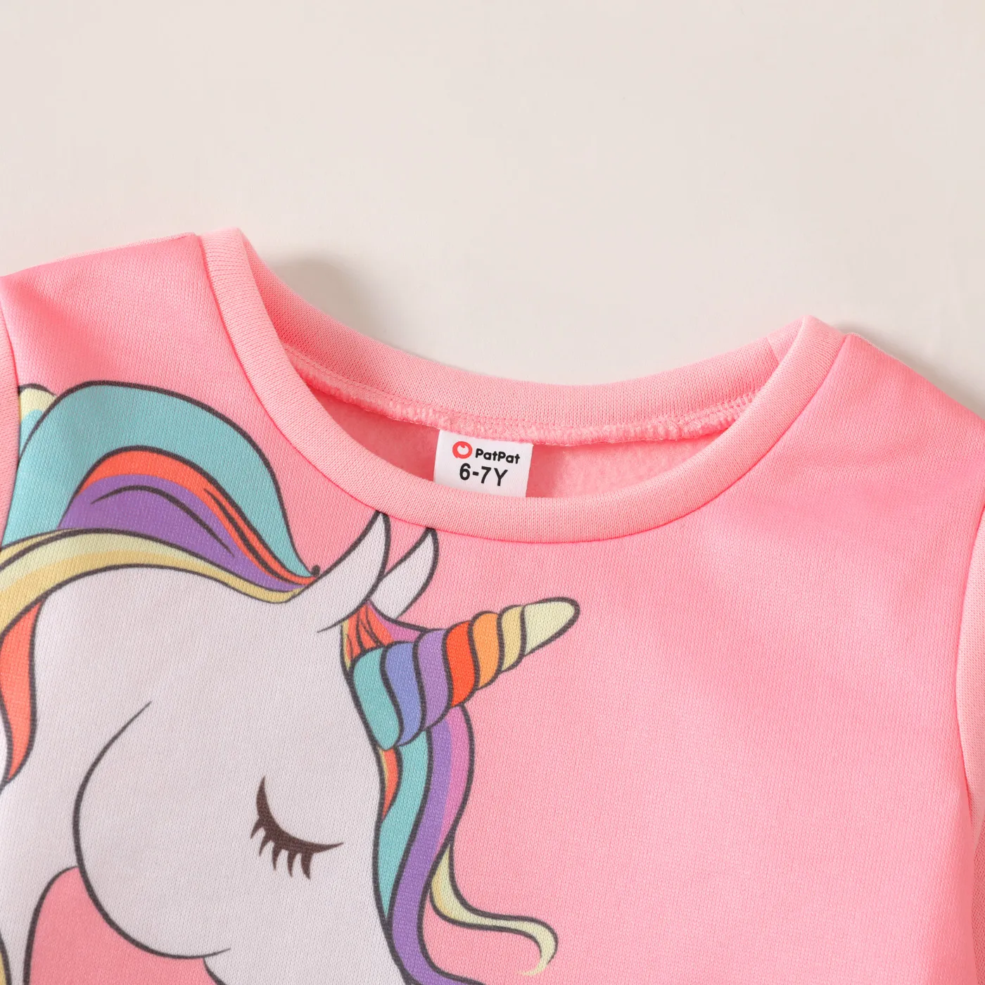Kid Girl Unicorn Print Fleece Lined Pink Pullover Sweatshirt pink- image 2