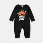 Family Matching Halloween Pumpkin and Glow In The Dark Letter Print Black Long-sleeve Sweatshirts Black