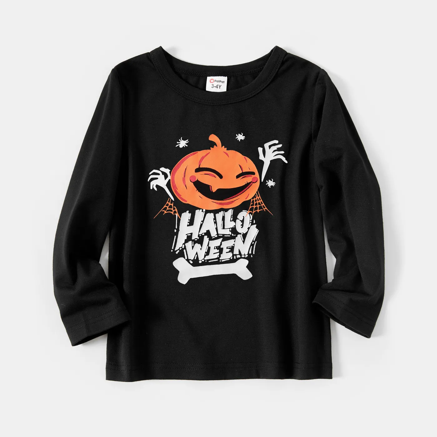Family Matching Halloween Pumpkin and Glow In The Dark Letter Print Black Long-sleeve Sweatshirts  big image 8