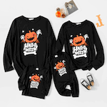 Family Matching Halloween Pumpkin and Glow In The Dark Letter Print Black Long-sleeve Sweatshirts Black image 2