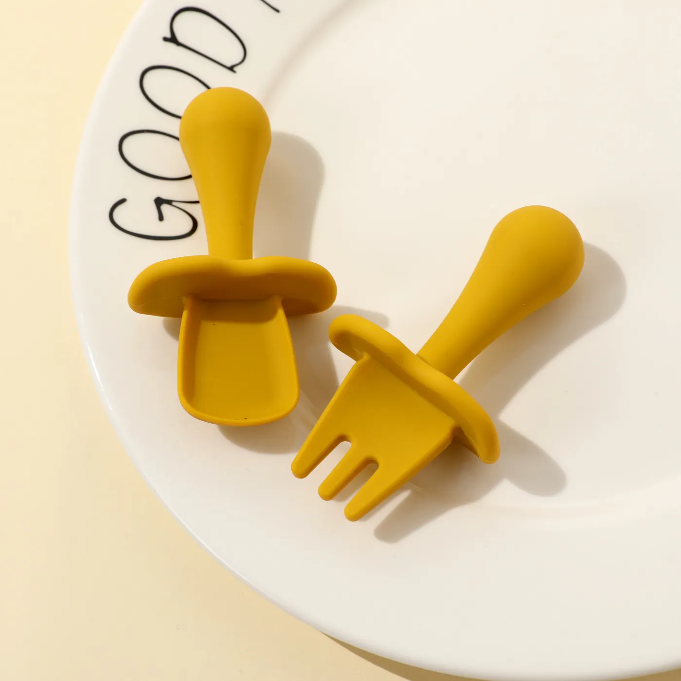 Silicone Baby Feeding Set Includes Spoons & Forks Infant Newborn Utensil Set for Self-Training Ginger