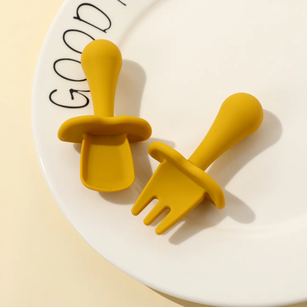 El juego de alimentación de silicona para bebés incluye cucharas y tenedores. Juego de utensilios para recién nacidos para autoentrenamiento. Gengibre big image 1