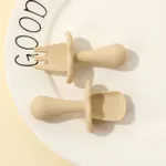 Silicone Baby Feeding Set Includes Spoons & Forks Infant Newborn Utensil Set for Self-Training Beige