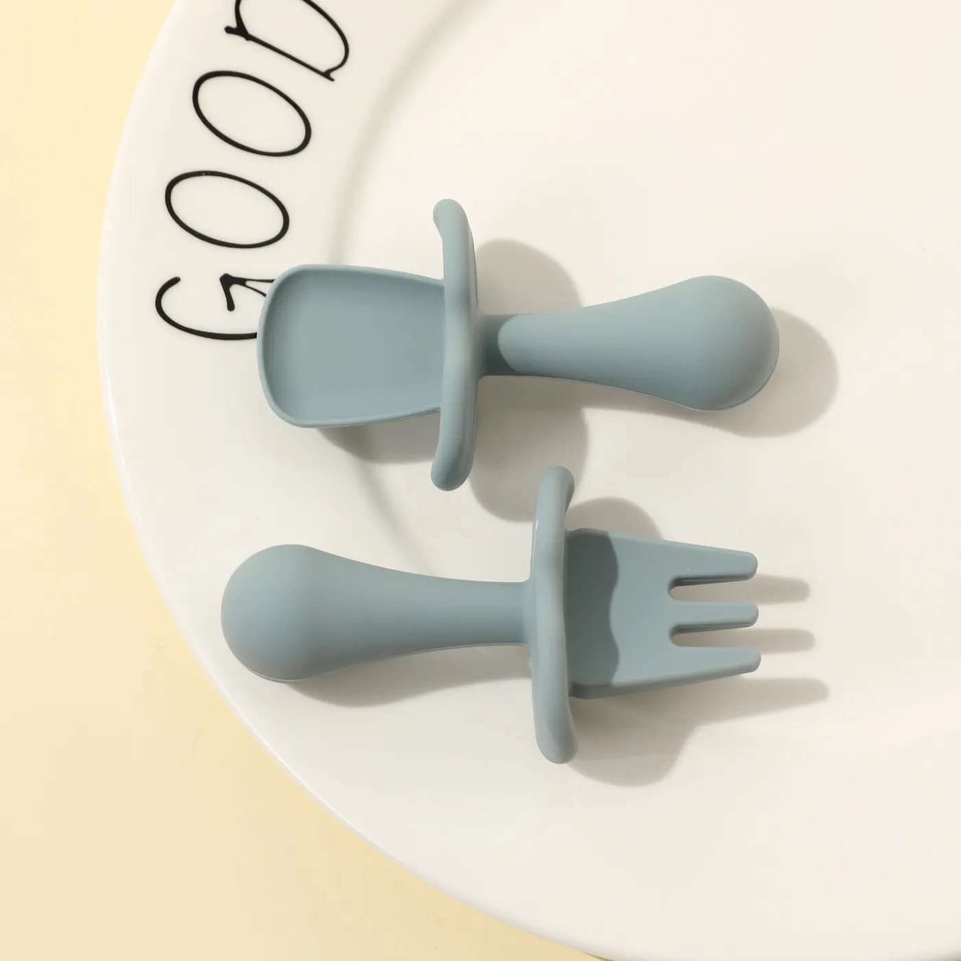 Silicone Baby Feeding Set Includes Spoons & Forks Infant Newborn Utensil Set for Self-Training Blue