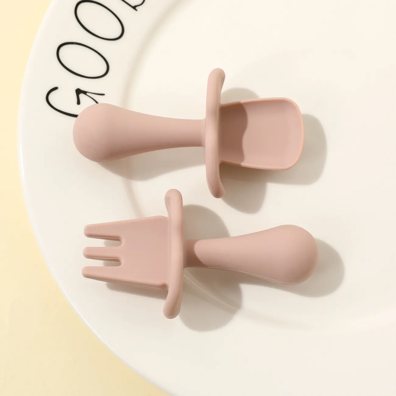 conjunto de alimentação de bebê de silicone inclui colheres e garfos conjunto de utensílios infantis recém-nascidos para autotreinamento Rosa Escuro big image 1
