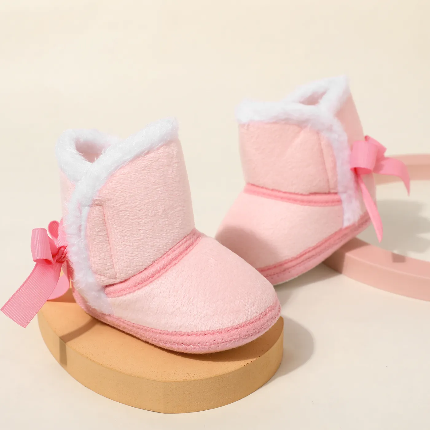 Baby / Toddler Solid Color Tie Back Breathable Fleece-lining Prewalker Shoes  big image 1