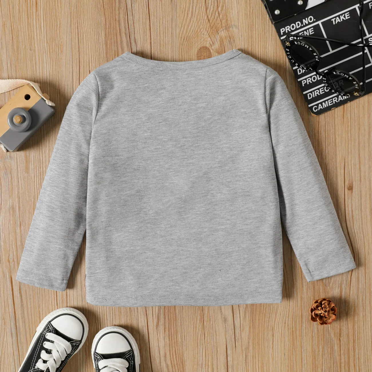 Criança Menino Costuras de tecido Casual Manga comprida T-shirts Cinzento Claro big image 1