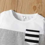 Toddler Boy Stripe Splice Chest Pocket Decor Long-sleeve Tee White image 4