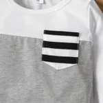 Toddler Boy Stripe Splice Chest Pocket Decor Long-sleeve Tee White image 5