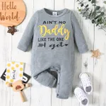 Baby Boy Letter Print Solid Waffle Long-sleeve Jumpsuit Grey
