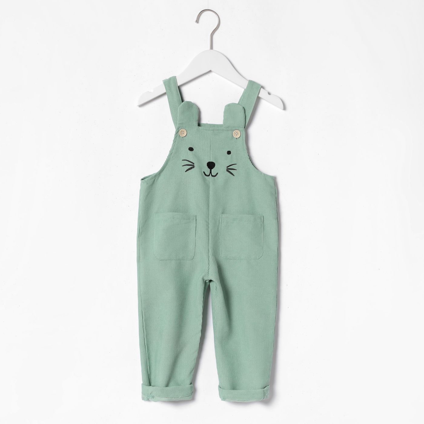 

Toddler Girl Cat Embroidered Solid Color Overalls