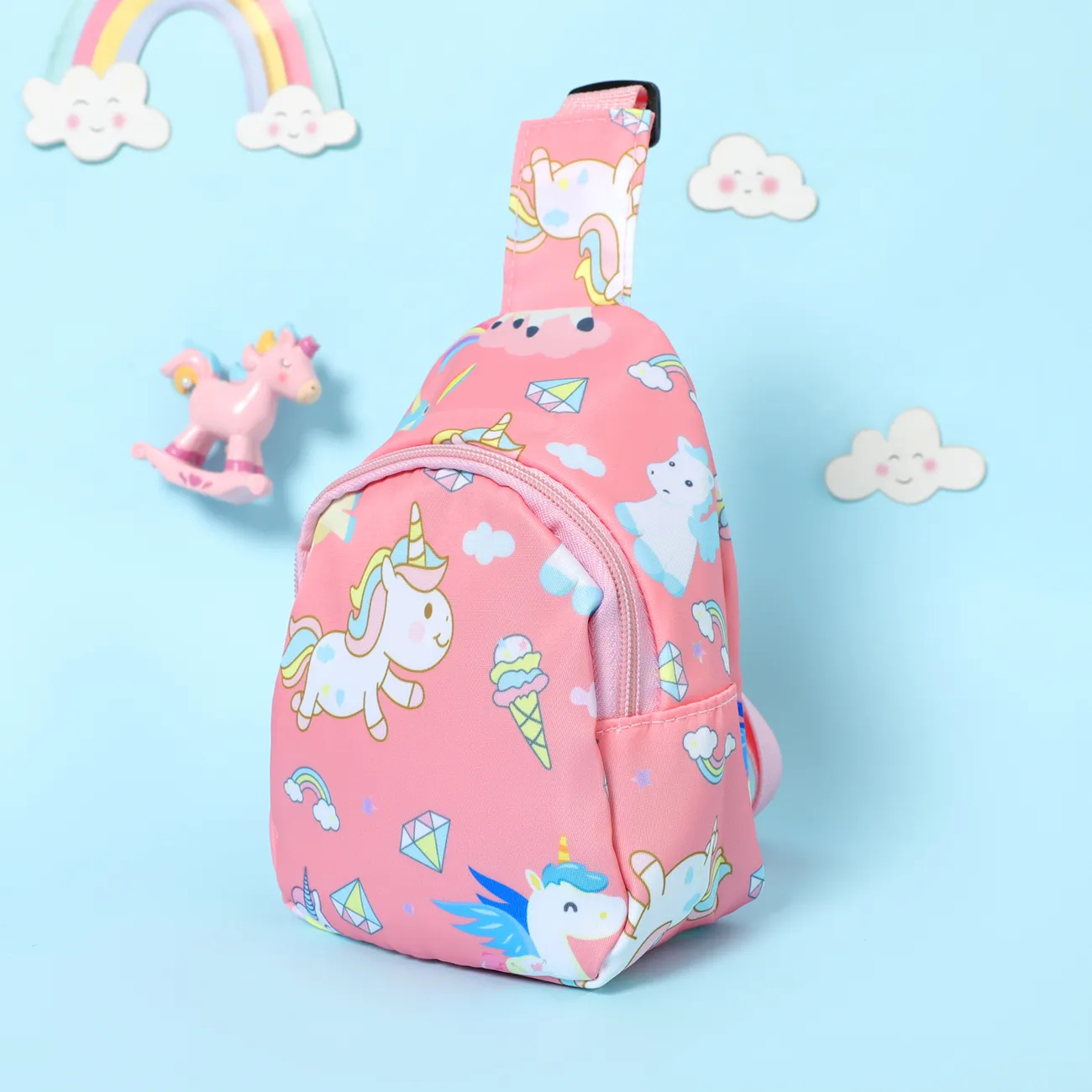 Toddler / Kid Unicorn Dinosaur Pattern Chest Bag Sling Bag Pink big image 1