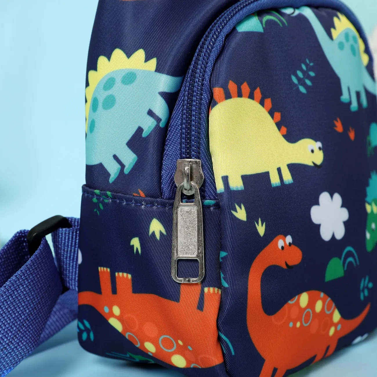 Bolsa de peito com padrão de dinossauro de unicórnio para crianças, bolsa de estilingue para bebê/criança allover, chapéu de balde com estampa de dinossauro Azul big image 1