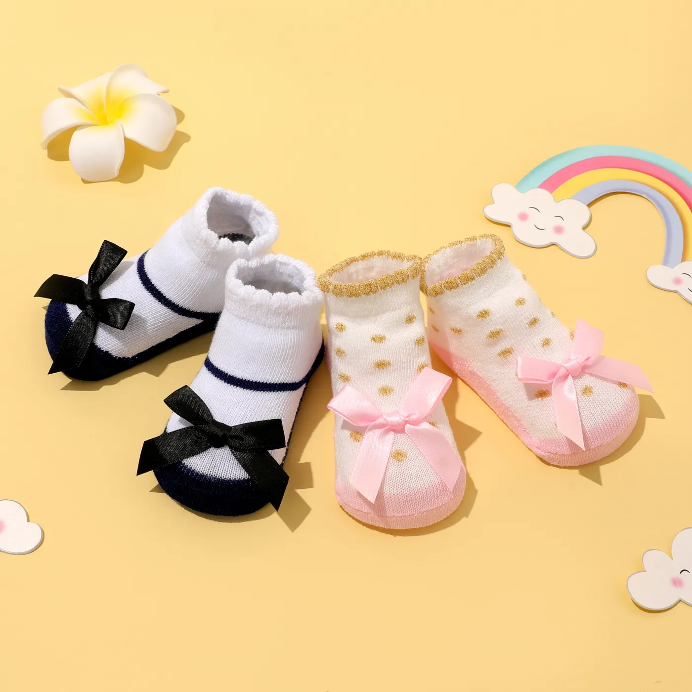 2-pack Baby Bowknot Decor Socks Black