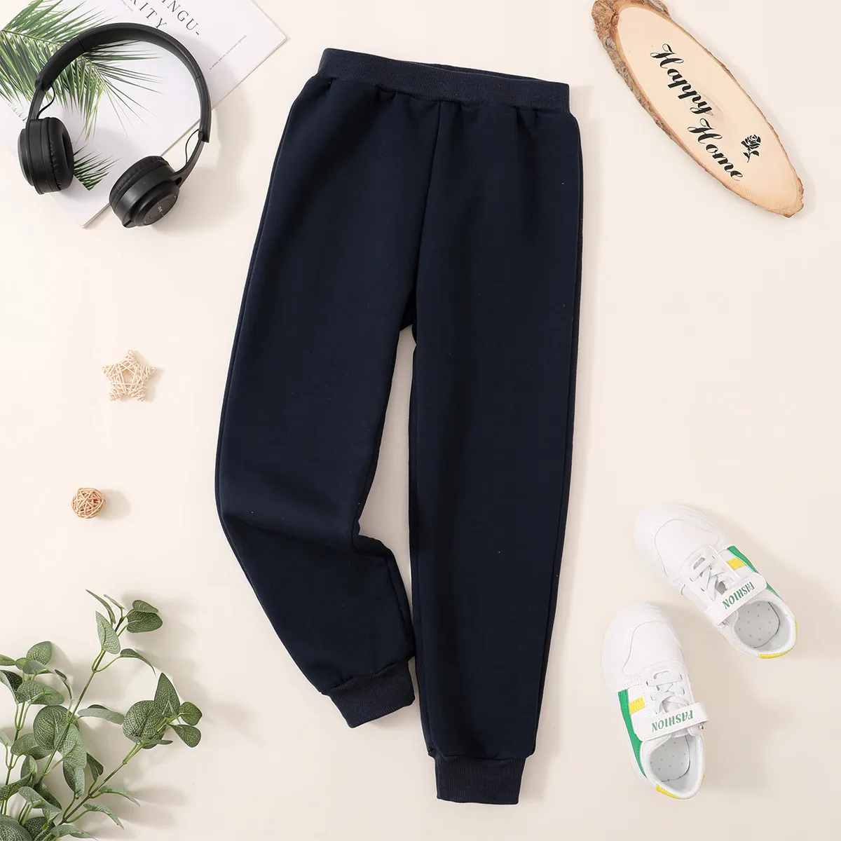 Kid Boy/Kid Girl Fleece Lined Casual Solid Color Joggers Pants Deep Blue