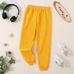 Kid Boy/Kid Girl Fleece Lined Casual Solid Color Joggers Pants Yellow